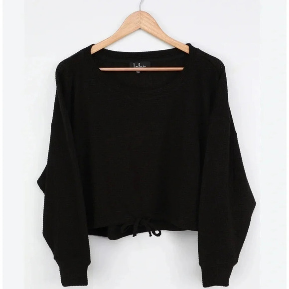 Lulu’s Relaxing retreat black waffle shirt size XS long sleeve top - Picture 1 of 6